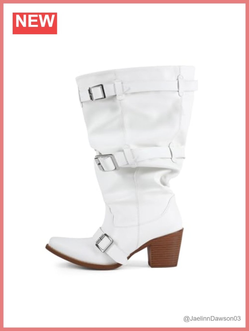 Knee High Cowgirl Boots Wide Calf Chunky Heel Western Slouchy Boots Buckle